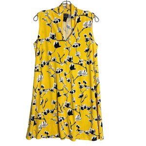 Clara‎ Sun Woo Floral Mini Dress Women's S Petite Yellow V Neck
